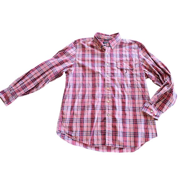 Nautica XL Classic Fit Red Plaid Button-Down Shirt Mens Long Sleeve - Picture 1 of 5